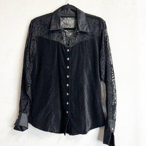 Wrangler Silverlake Womens Top Blouse Small Black Sheere Western Rodeo Grunge